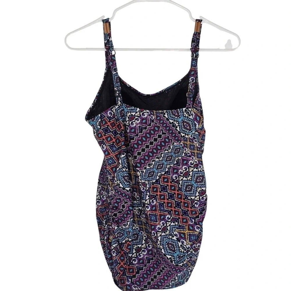 Croft & Barrow‎ Swimsuit Women's 12 Multicolor Geometric Tank One Piece Ruched